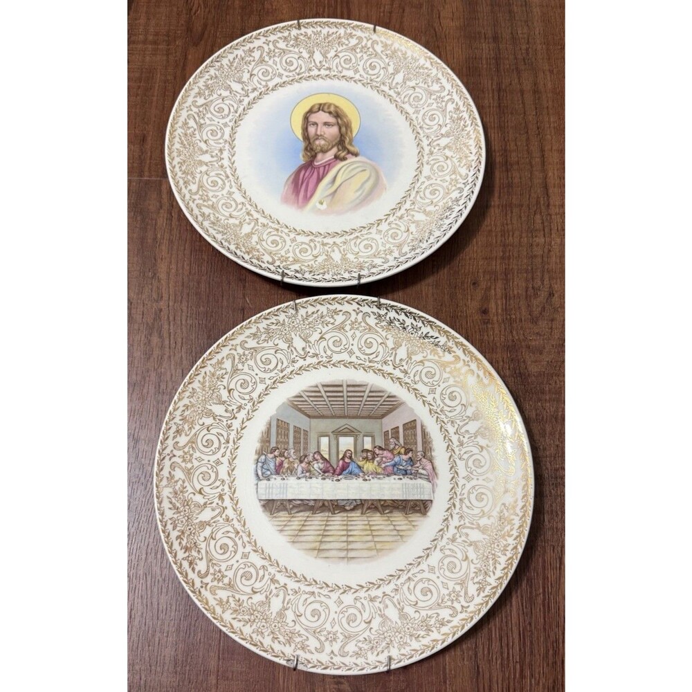 Vintage Lord’s Last Supper And Jesus Plates Gold Trim Pearl China Co 10”